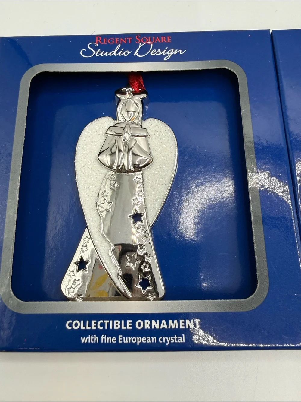 Regent square collectible ornament w/fine European crystals angel, church,manger